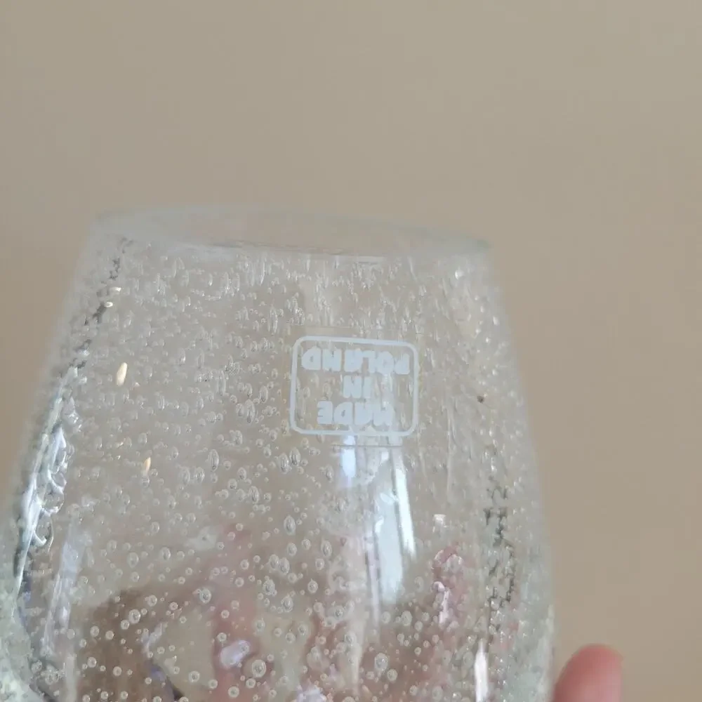 Vintage Hand-Blown Controlled Bubble Glass Teardrop Vase – Made in Poland
